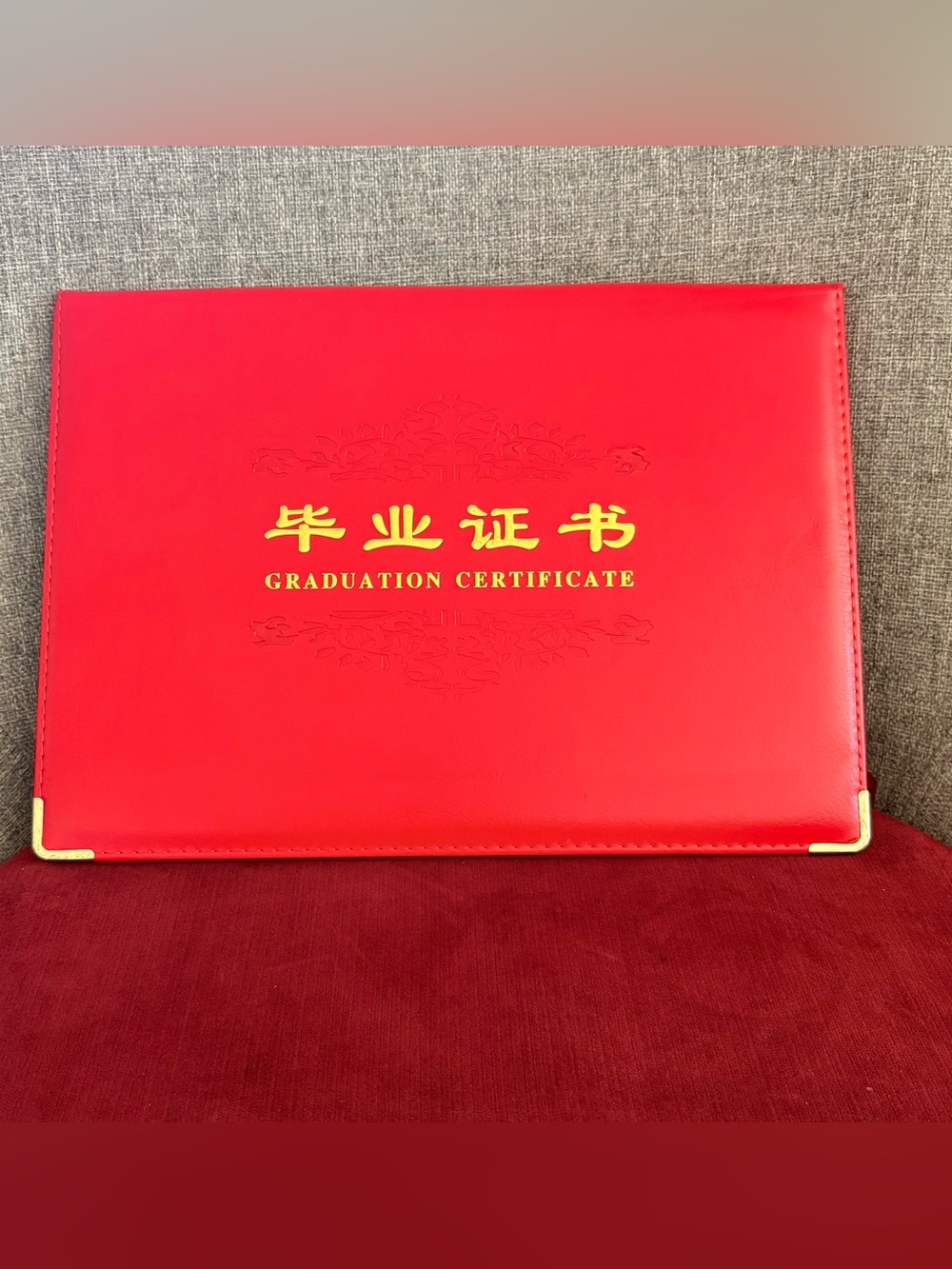 Red Graduation Certificate Holder Diploma Hard Cover w/Gold Lettering-12.5”x9”